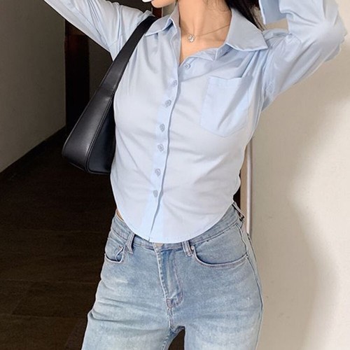 Tight Fitting Women's Cotton Work Shirt Suitable for Spring and Autumn - Picture 11 of 42