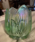 Fenton Vintage Willow Iridescent Votive Candleholder Lotus Leaf Iridescent Green