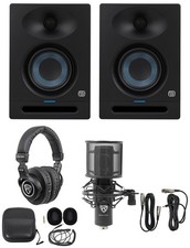 2 Presonus Eris Studio 5 Powered Active 5" Studio Monitors Mic Headphones