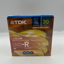 TDK Color DVD-R Recordable 4.7GB 16x 120min 30PK Spindle new