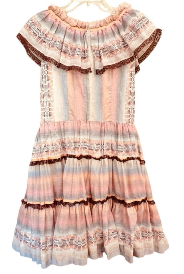 Vestido Rockabilly Western Vintage Años 70 Rosa Puesta de Sol Cuadrado Baile Círculo Completo M Foto 4 de 4