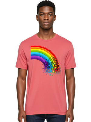Rainbow-Disintegrating Mens Graphic Tee, 100% Cotton, Casual Summer Wear
