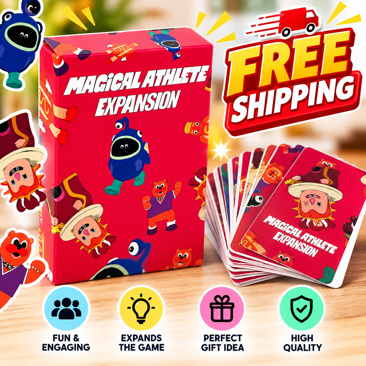 Magical Athlete Board Game Expansion Pack Hot Streaker 4 Wooden Tokens 4 Cards