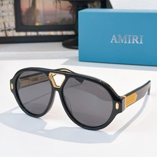 AMIRI Aviator Sunglasses Glossy Black Gray Lens Gold Detail Unisex New