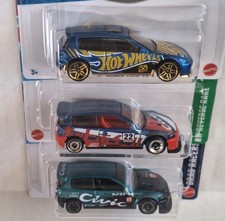 (3) 2025 Hot Wheels ‘92 Honda Civic EG Blue Teal Green Lot of 3 90's Hatchback