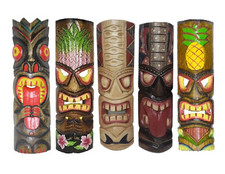 20" of 5 TIKI MASK TROPICAL ISLAND WOOD HAWAIIAN POLYNESIAN WALL ART BAR TONGUE