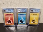 3 Pokemon Base Set Shadowless Lightning Water Fire Energy Graded CGC 8.5