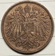 1894 Austria 2 Heller Nice Almost Uncirculated Brown Color