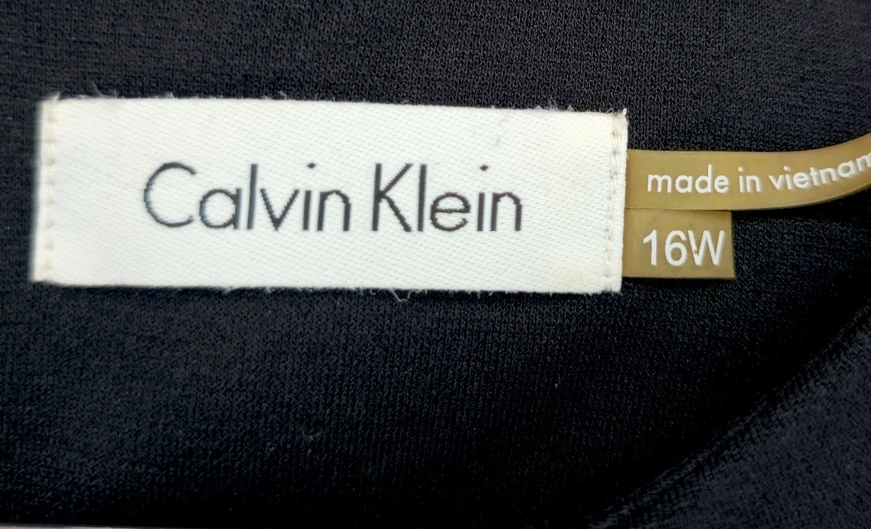 Calvin Klein Black Ponte Knit White Striped Hem Belt Sleeveless Flare Dress 16W thumbnail 3