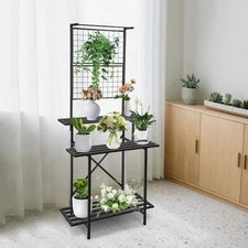 Garden Balcony 3-Tier Plant Stand Steel Pipe Hanging Plant Flower Pot Shelf Rack