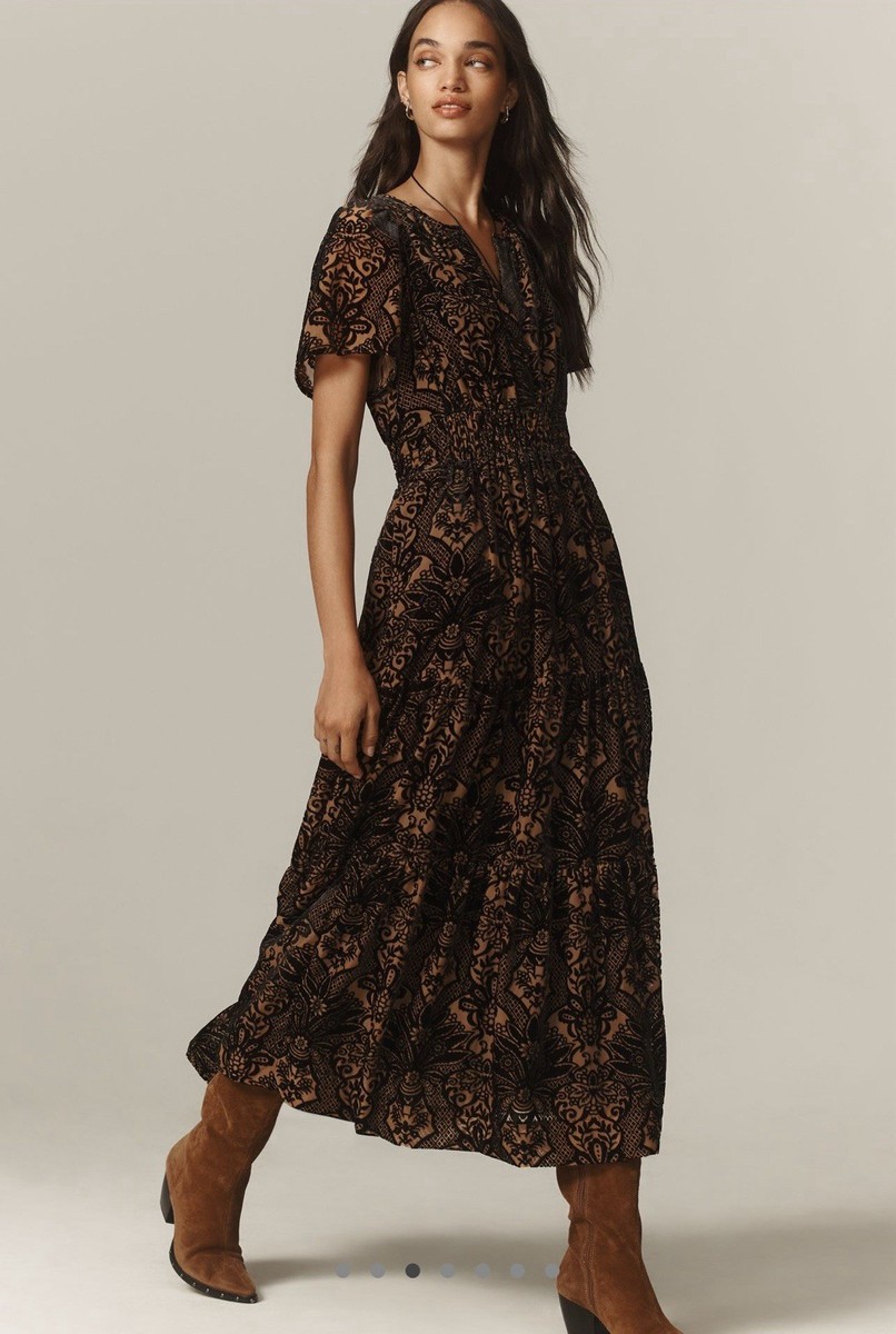knee length dresses for ladies Skye Floral Burnout Velvet Dress