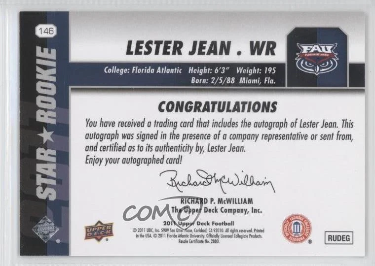 2011 Upper Deck Star Gold Lestar Jean Lester #146 Rookie Auto RC - Image 2 of 2