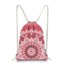Drawstring Backpack Gym Sack Pack Mandala Style String Bag With Pocket Canvas...