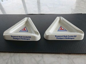 2) Vtg German Schwaben Brau -  Stuttgart - Porcelain Ashtrays