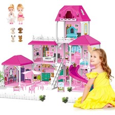 deAO Großes Puppenhaus Traumvilla für Mädchen, 3 Etagen Dollhouse mit Möbeln ...