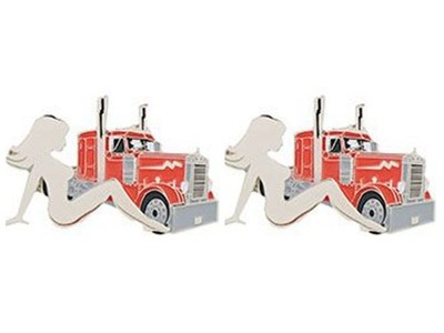Custom Made Cufflinks Modern Trailer Head Truck with Lady Vintage Style Red