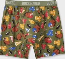 Duluth Trading Buck Naked Boxer Briefs Football Beaver XL 40-42 Green No Sweat
