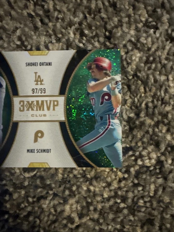 2025 Topps «3X MVP» Welcome Club зеленая звездная пыль Shohei Ohtani Mike Schmidt No/99 - Изображение 3 из 4