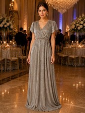 NWT Baltic Born With Minor Flaw Metallic Golden Pleated V Neck Maxi Dress