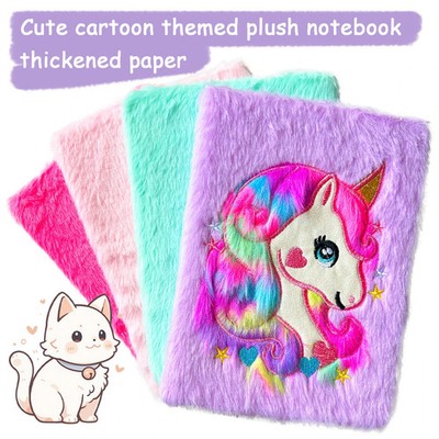  A5 Fluffy Unicorn 4-color Notebook Cute Cover Journal Kids Girls Student Diary