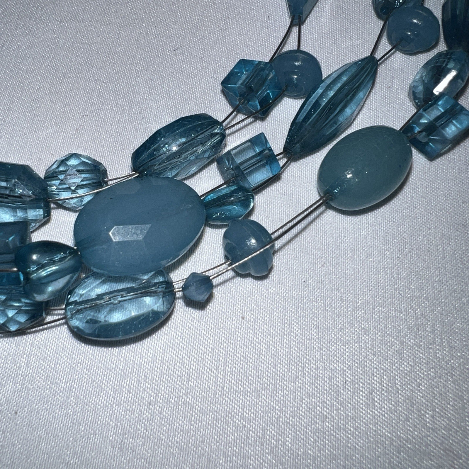 2pc Statement Necklace Lot Blue Multi Strand+ Sil… - image 4