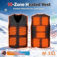 Electric Heated Vest Mens 10 Zones 3 Heat Settings Outdoor Winter Warm Gilet