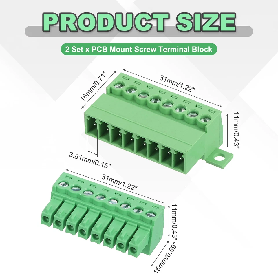 2 Set 8 Pin Screw Terminal Block Connector, 3.81mm PCB Mount Screw Terminal - Image 2 of 4