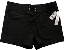 LA BLANCA Black Lace Up Waist 3" Inseam Board Swim Shorts LB0PH32 Womens L NEW 