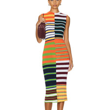 Marni Mixed Striped Midi Dress Size 0 Sleeveless Bodycon Preppy Designer $1100