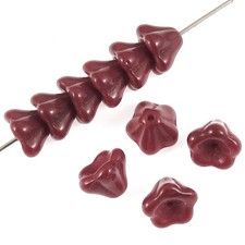 Maroon Red Bell Flower Beads, 25-Pack Czech Glass for Jewelry Crafts, 6x8mm