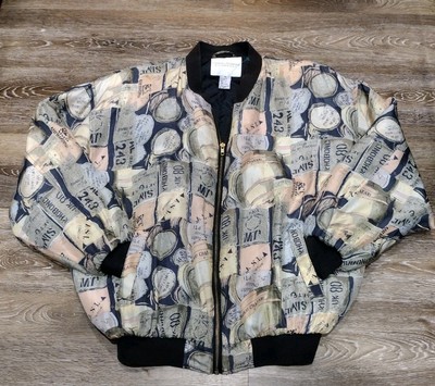 Casual Corner Vintage 80s Patchwork Silk Windbreaker Jacket Women s Size Medium