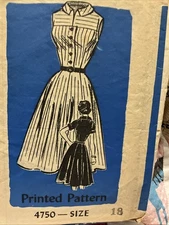 1958 Annie Adam’s 4750 Size 18 Bust 38 Waist 30 Shirt Dress Vintage