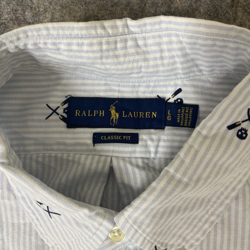 Ralph Lauren Button Up Shirt Men’s Large Nautical Skulls Striped Classic Fi - 第 5/8 張圖片