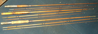 lot of 3 antique Bamboo split cane Fly Rods wood handles