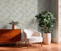 Vliestapete Tropisch Palmen Dschungel Blau Creme Metallic 79162-2 (3,35€/1Qm)