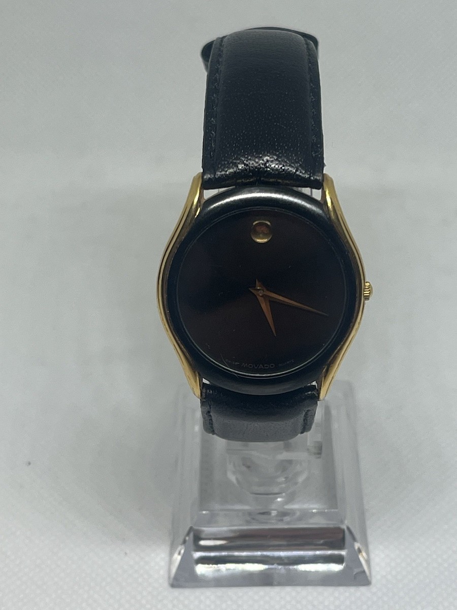 Vintage Movado Museum Gold Tone & Black Quartz Mens Watch 88