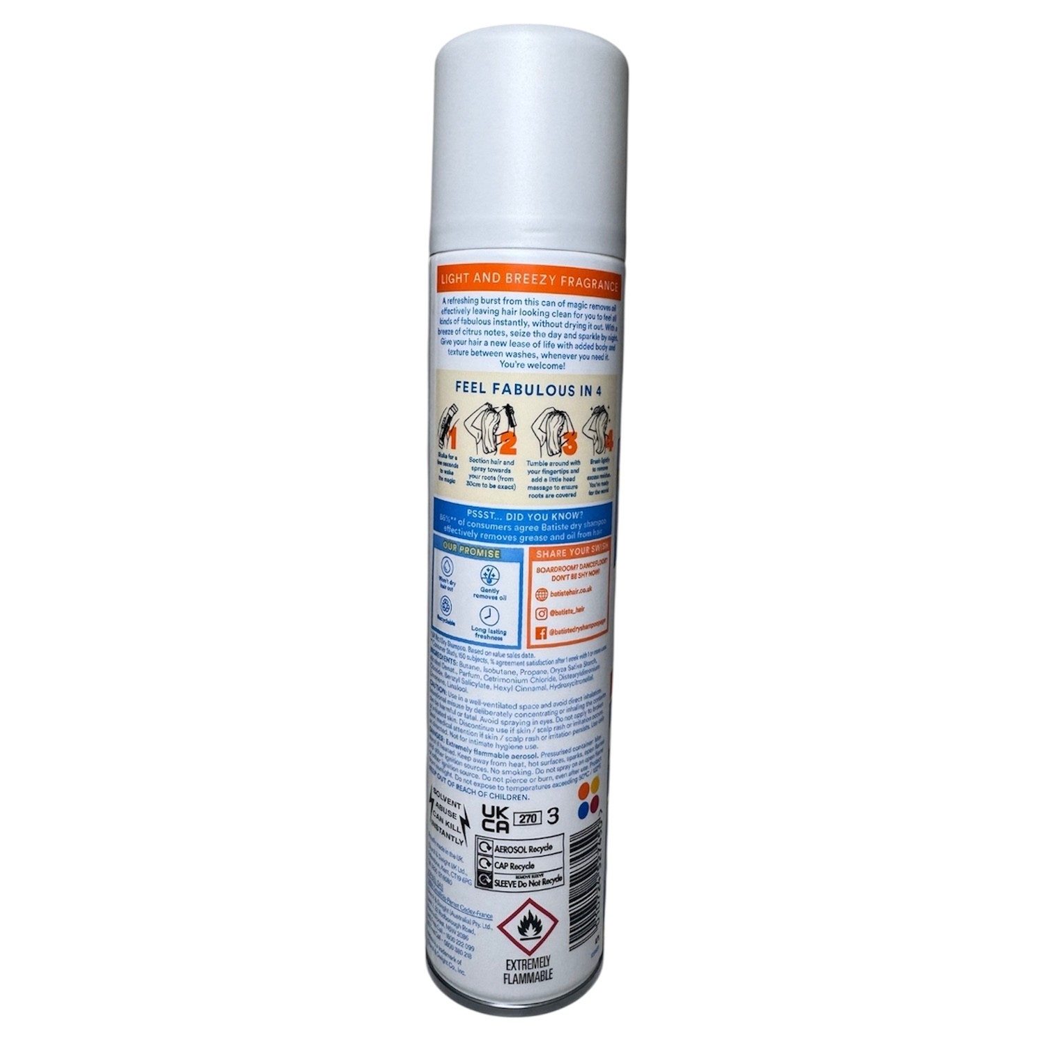 [Pack of 6] Batiste Dry Shampoo Fresh Breezy Citrus, Refresh Hair, 6.73 fl oz