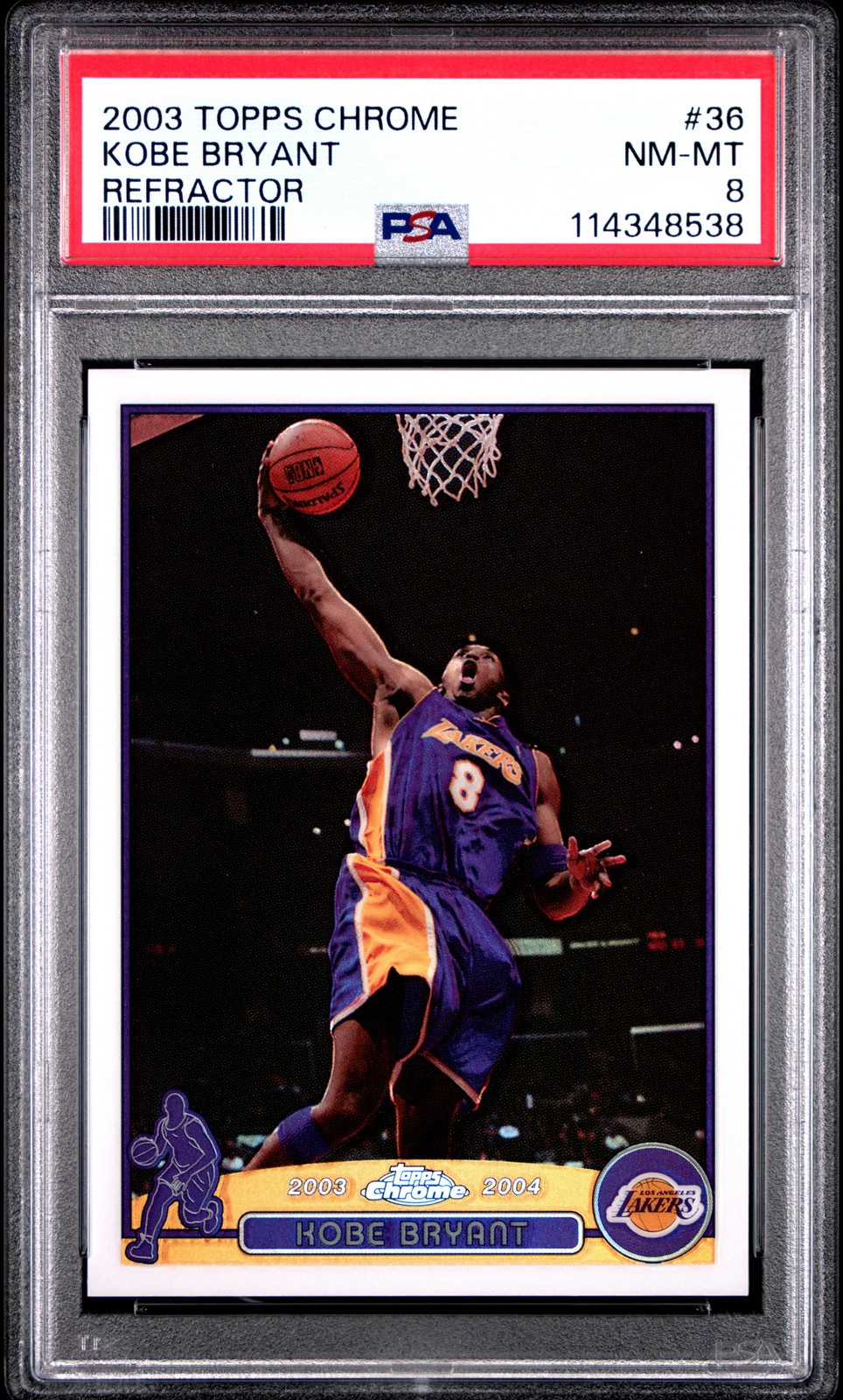 2003 TOPPS CHROME REFRACTOR #36 KOBE BRYANT PSA 8