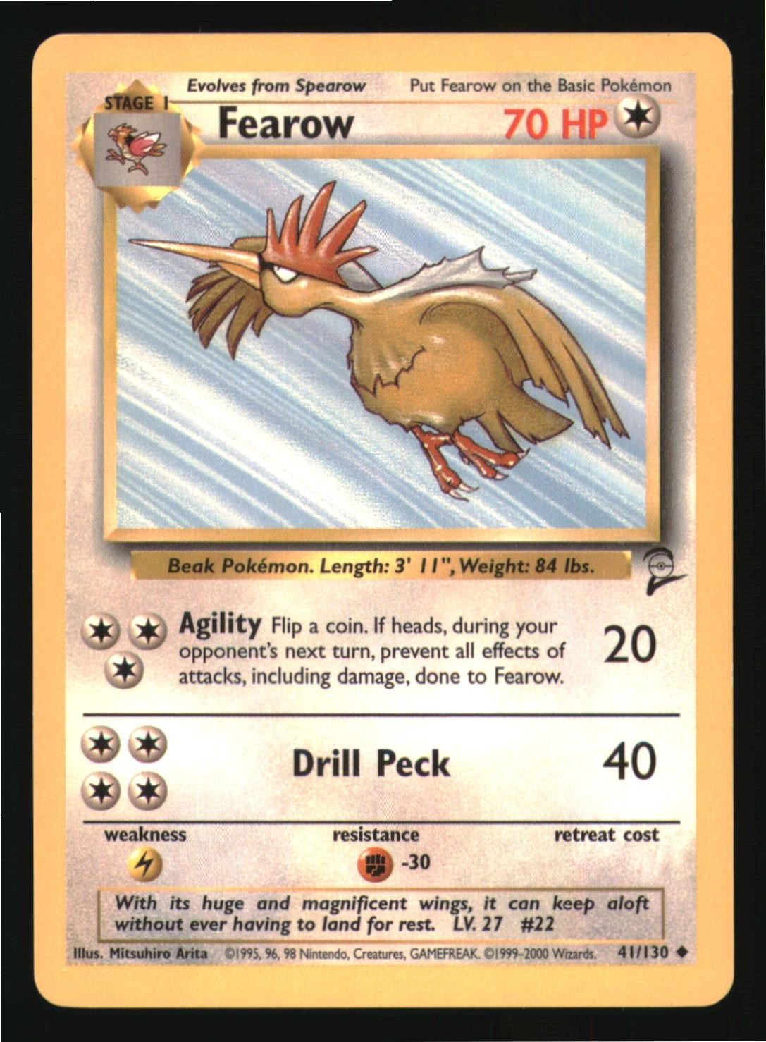 Fearow 41/130 Uncommon Base Set 2 Pokemon Lightly Played
