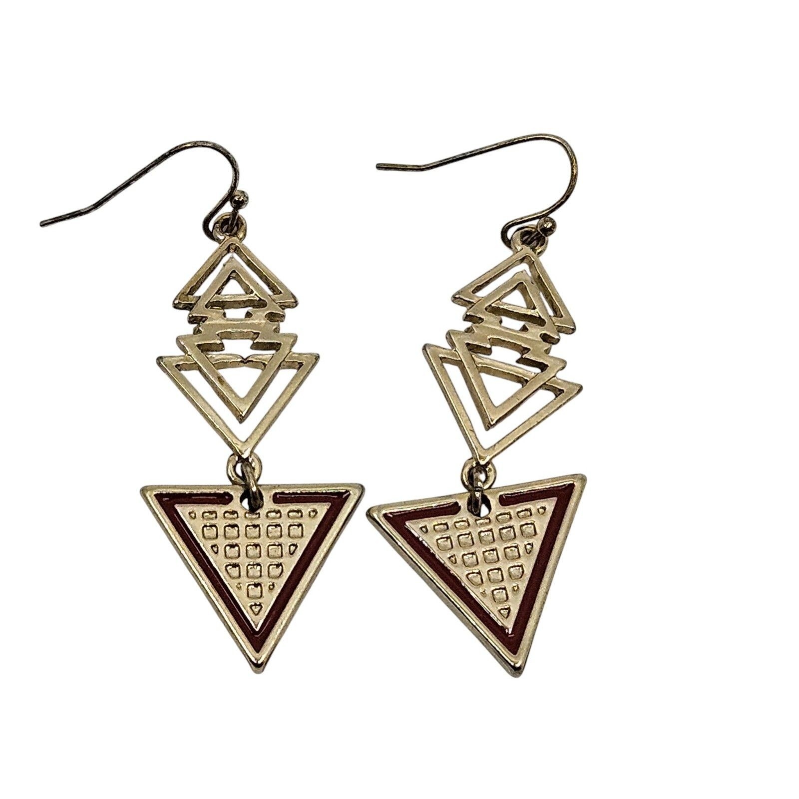 Geometric Triangle Dangle Earrings - Statement Ea… - image 3