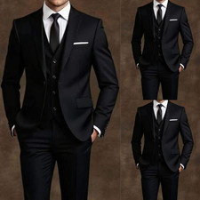 Black Formal Men's Suit Business Tuxedo Prom Banquet Jacket Offical 2Pcs