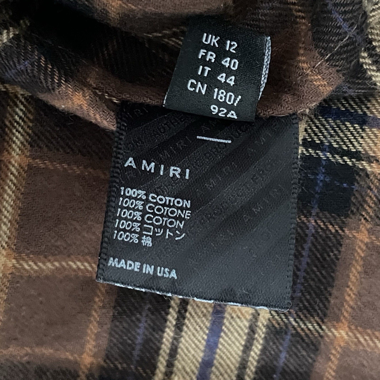 AMIRI Plaid Flannel Shirt Men LARGE Oversized Brown Quiet Luxury USA Made NWT image 9
