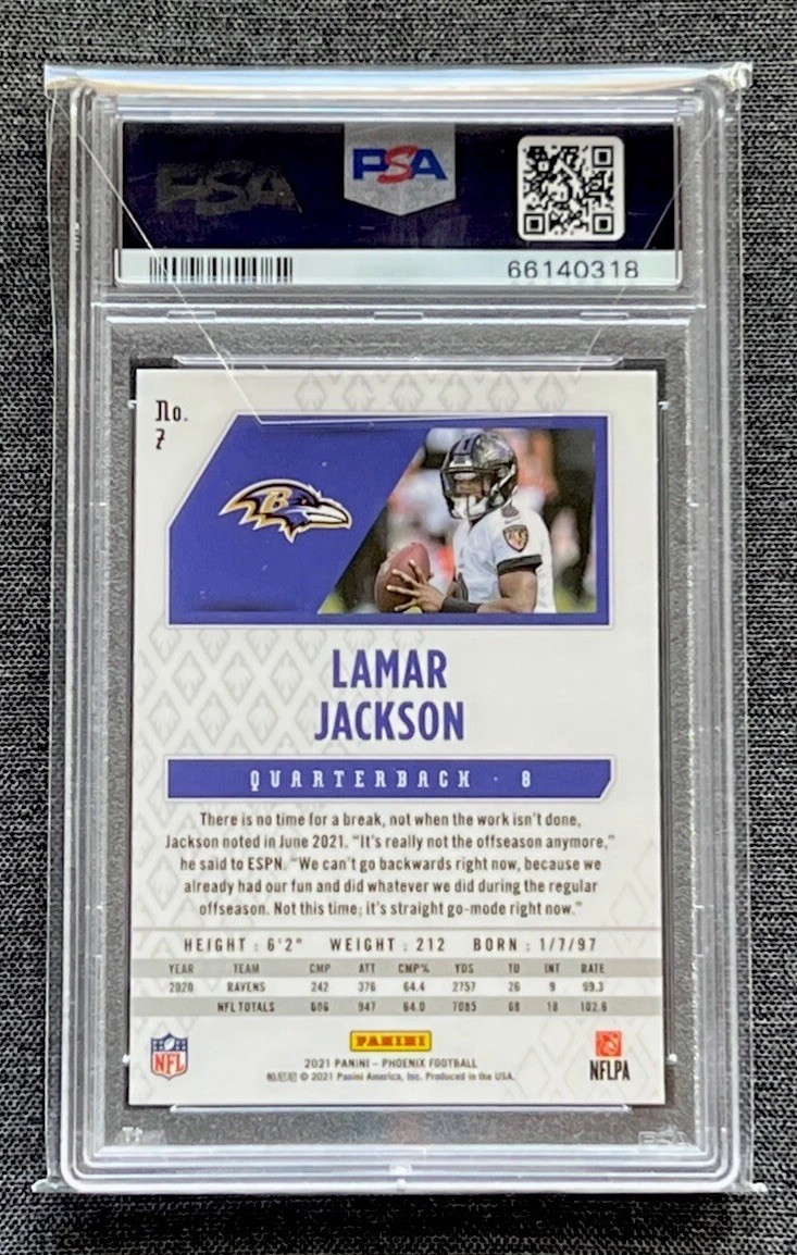 2021 Panini Phoenix NFL Lamar Jackson 7 White Shimmer SP BAL Ravens PSA 10 POP 1 view 2