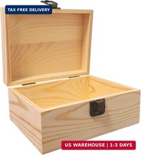 Small Unfinished Wooden Storage Box with Lid Latch, Pine Wood Craft Box 6.88"