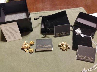 Vintage Joan Rivers Crystal Bee Necklace, Bee Pin/Earring Set & Horshoe Brooch