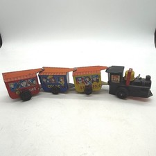 Vintage Wind Up Tin Litho Comic Western Zig Zag Train Toy Set Locomotive Cars