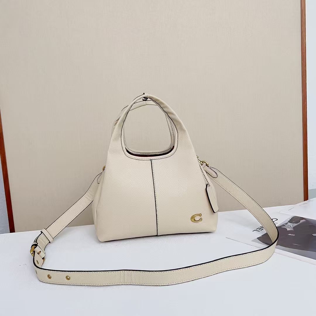 New COACH CM545 Lana Shoulder Bag 23 Polished Pebble Leather Ivory