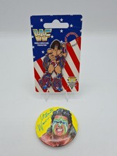 WWF Ultimate Warrior Carded Plastic Pin Badge 90s Wrestling Badges A47