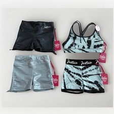 Justice Sports Bra Shorts Girls XS 5-6 Black Blue Dance Gymnastic Active Lot NEW