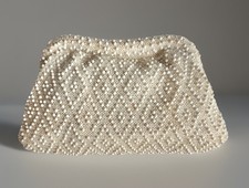 Vintage 50s/60s LUMURED Corde Bead Beaded Evening Clutch Bag Purse Ivory